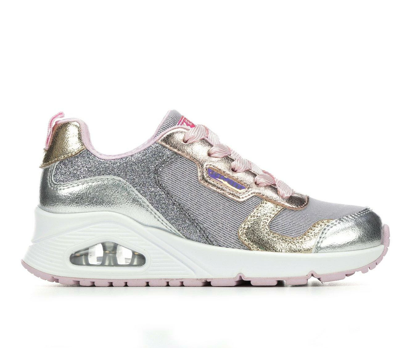 Cheap ๐ฅฐ Girls' Skechers Little Kid & Big Kid Uno Metallic Remix Wedge ๐ Sneakers Gunmetal/Pink ๐งจ - Image 2