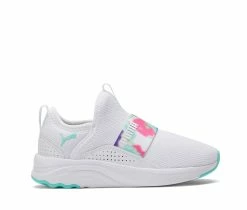 Budget 🔥 Girls' Puma Little Kid Softride Slip On Bleached Running 👟 Shoes White/Blue 👍