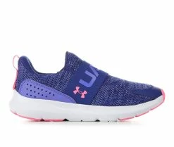 Discount 😀 Girls' Under Armour Big Kid Surge 3 Slip-On Running 👟 Shoes Blue/Violet/Pnk ⭐