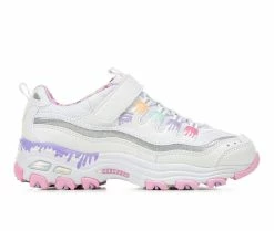 Brand new ๐ Girls' Skechers Little Kid & Big Kid D'Lites Strap Memory Foam Running ๐ Shoes Wht/Pink/Multi โจ