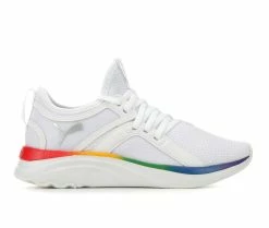 Best Pirce 🛒 Girls' Puma Big Kid Softride Sophia Junior Running 👟 Shoes White/Rainbow ❤️