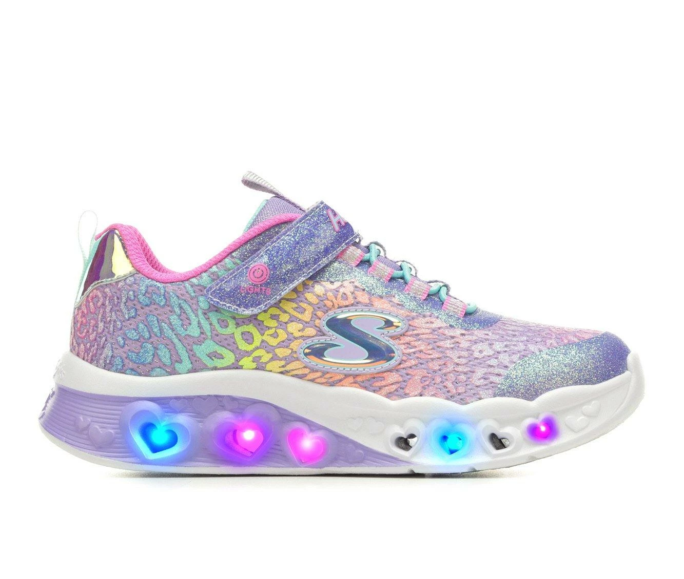 Hot Sale ๐ฅฐ Girls' Skechers Little Kid & Big Kid Flutter Heart Lights Loves Light-Up ๐ Sneakers Lavender/Leoprd โจ