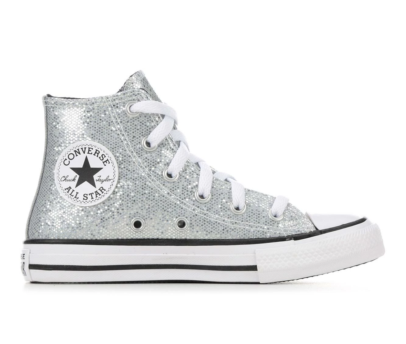 Budget ๐ Girls' Converse Little Kid Chuck Taylor All Star Glitter High-Top ๐ Sneakers Silver/AshBlack ๐งจ - Image 2