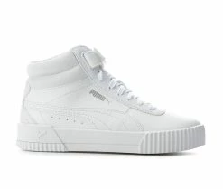New 🥰 Girls' Puma Big Kid Carina Mid Jr 👟 Sneakers White/White 🥰