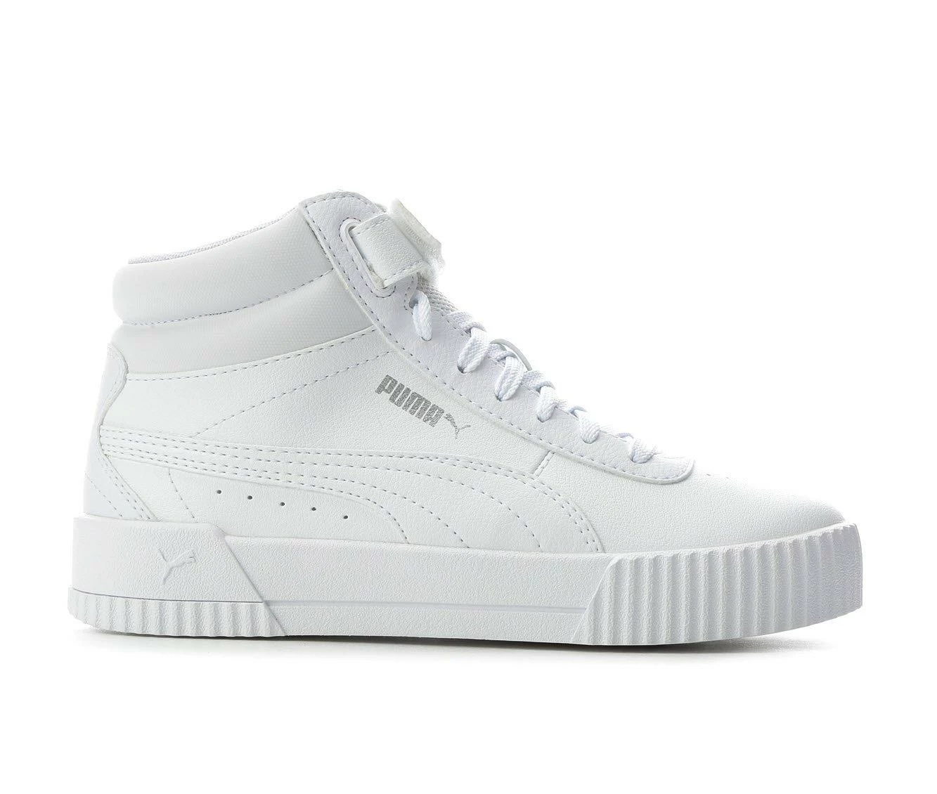 New 🥰 Girls' Puma Big Kid Carina Mid Jr 👟 Sneakers White/White 🥰