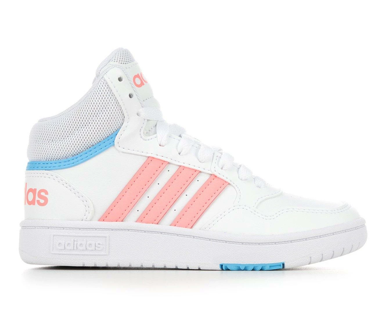 Cheap ๐ Girls' Adidas Little Kid & Big Kid Hoops Mid 3.0 ๐ Sneakers Wht/AcidRed/Sky ๐งจ - Image 2