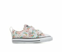 Best Pirce ⌛ Girls' Converse Infant & Toddler Chuck Taylor All Star 2V Castle Ox 👟 Sneakers Wht/Pink/Teal 💯