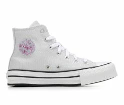 Wholesale 💯 Girls' Converse Big Kid Chuck Taylor All Star High-Top Lift Glitter 👟 Sneakers Wht/Slvr/Ivory 💯