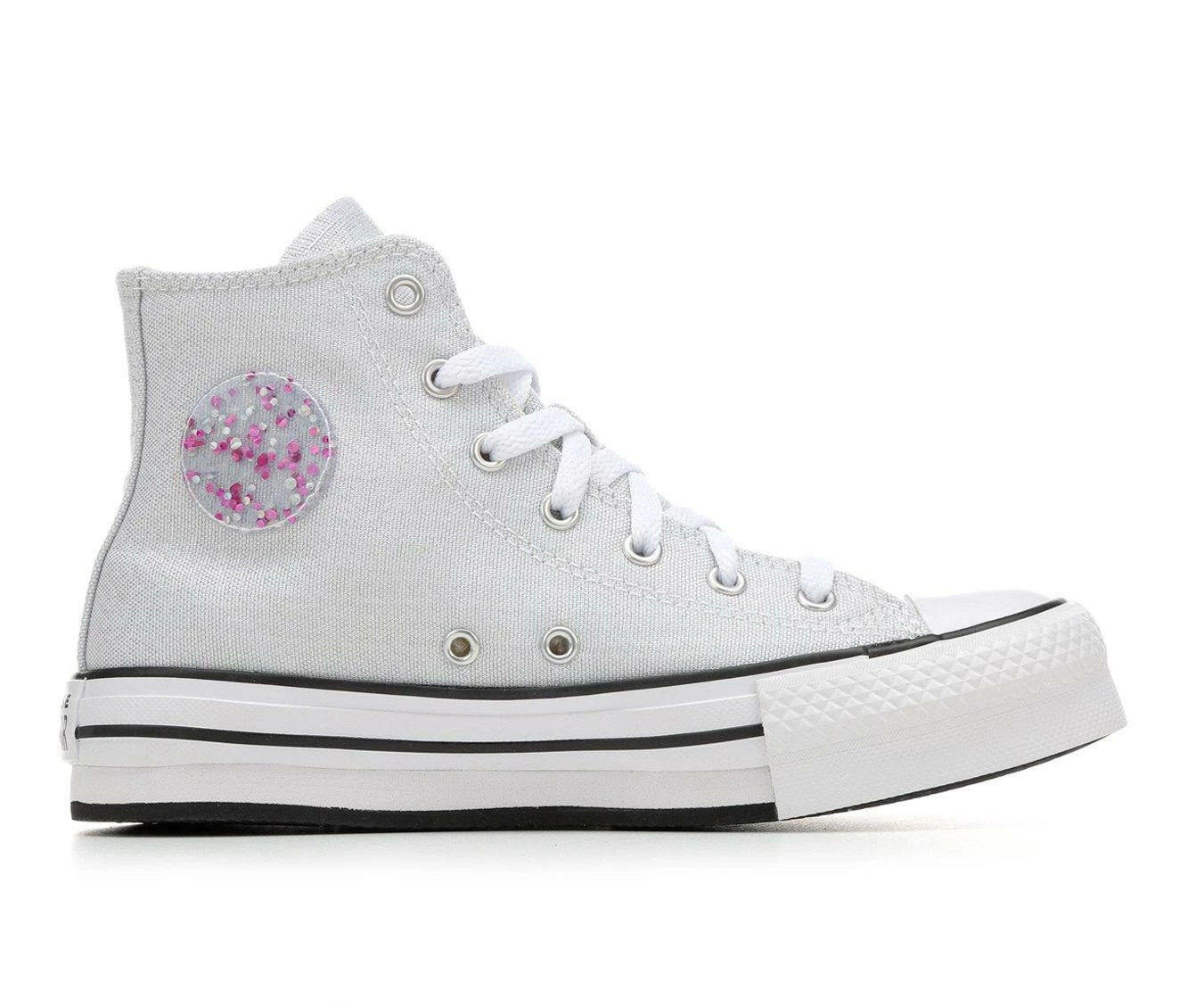 Wholesale ๐ฏ Girls' Converse Big Kid Chuck Taylor All Star High-Top Lift Glitter ๐ Sneakers Wht/Slvr/Ivory ๐ฏ