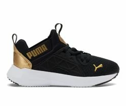 Best Sale ๐ฅ Girls' Puma Little Kid & Big Kid Enzo Softride Shineline Running ๐ Shoes Black/Gold โค๏ธ