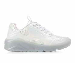 Wholesale 👏 Girls' Skechers Little Kid & Big Kid Uno Ice Prism Luxe Wedge 👟 Sneakers White/Silver 😀