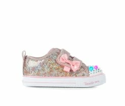 Discount 🧨 Girls' Skechers Toddler & Little Kid Shuffle Sequins N' Shine Light-Up 👟 Sneakers Rose Gold ❤️
