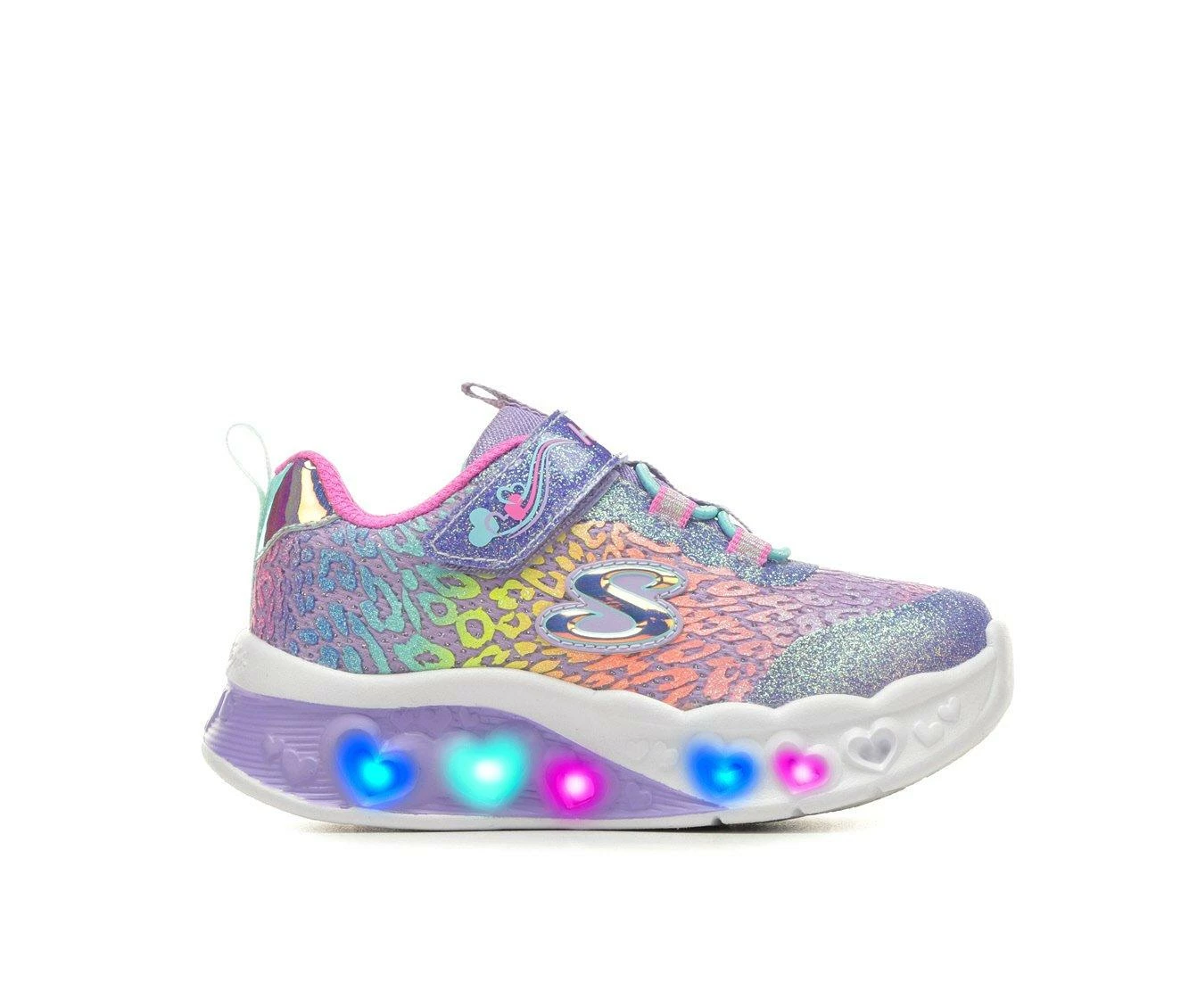 Wholesale ๐ Girls' Skechers Toddler Flutter Heart Lights Loves Light-Up ๐ Sneakers Lavender/Leoprd โญ