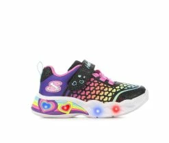 New 👍 Girls' Skechers Toddler Heart Lights Lovely Light-Up 👟 Shoes Black/Multi 🤩