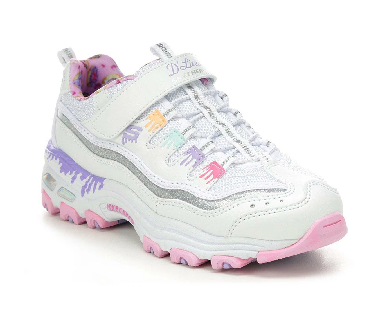Brand new ๐ Girls' Skechers Little Kid & Big Kid D'Lites Strap Memory Foam Running ๐ Shoes Wht/Pink/Multi โจ - Image 3