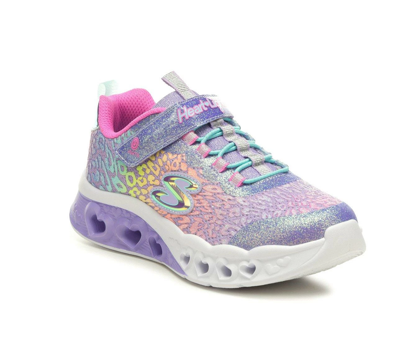 Hot Sale ๐ฅฐ Girls' Skechers Little Kid & Big Kid Flutter Heart Lights Loves Light-Up ๐ Sneakers Lavender/Leoprd โจ - Image 3