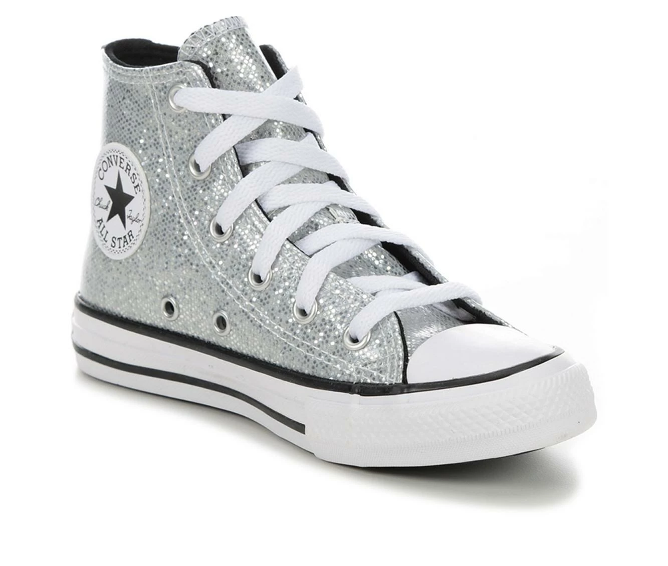 Budget ๐ Girls' Converse Little Kid Chuck Taylor All Star Glitter High-Top ๐ Sneakers Silver/AshBlack ๐งจ - Image 3