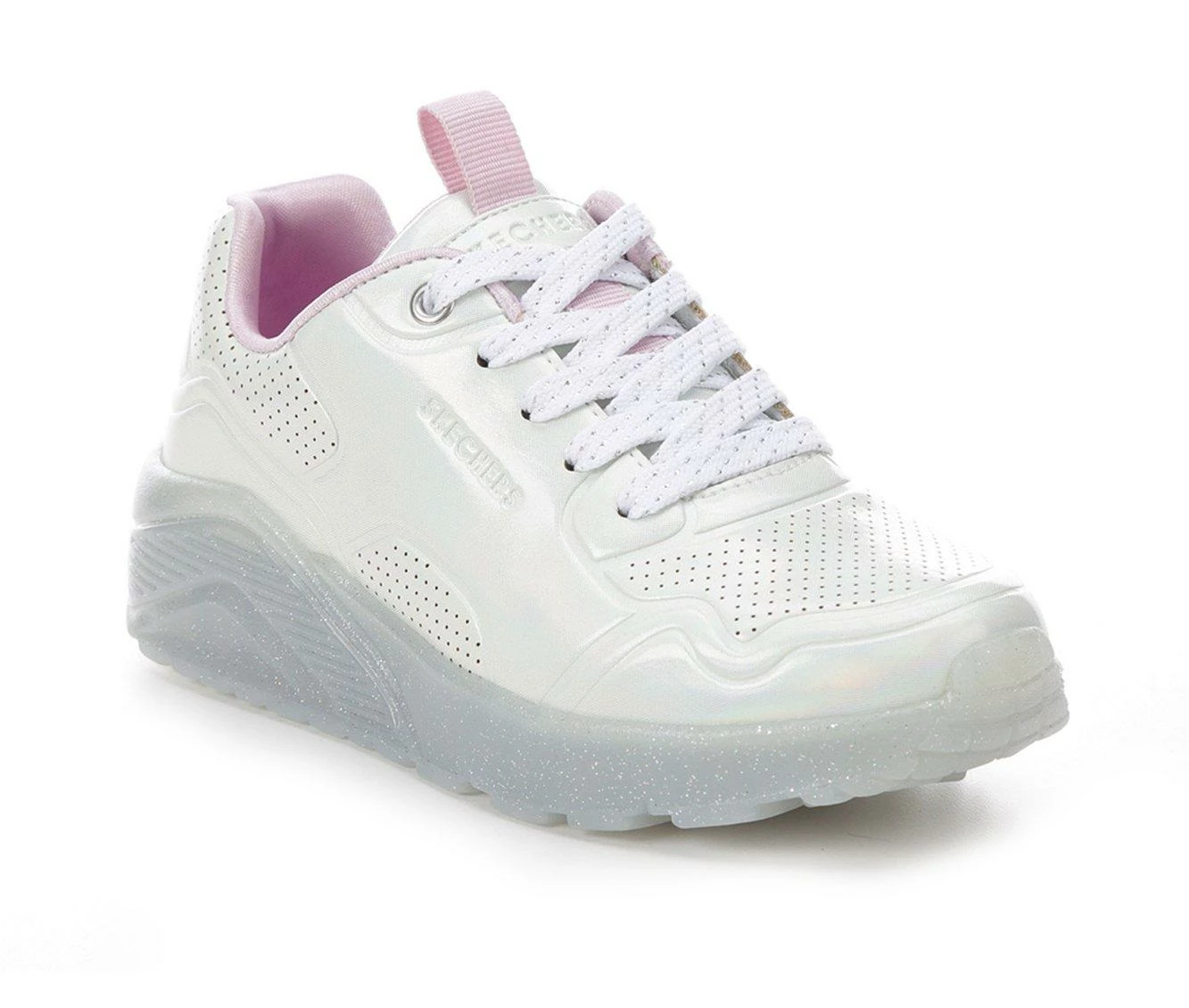 Wholesale ๐ Girls' Skechers Little Kid & Big Kid Uno Ice Prism Luxe Wedge ๐ Sneakers White/Silver ๐ - Image 3
