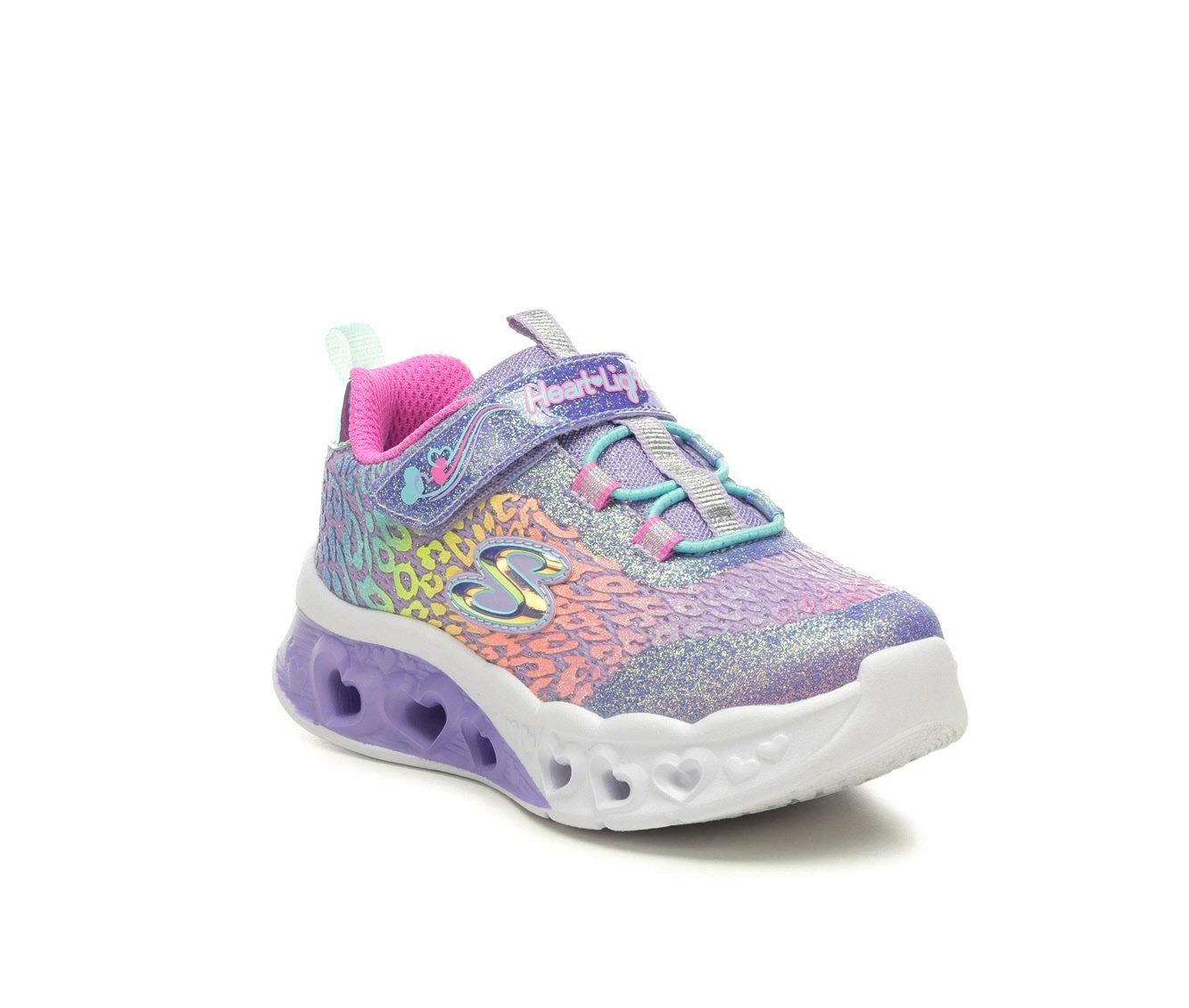 Wholesale ๐ Girls' Skechers Toddler Flutter Heart Lights Loves Light-Up ๐ Sneakers Lavender/Leoprd โญ - Image 3