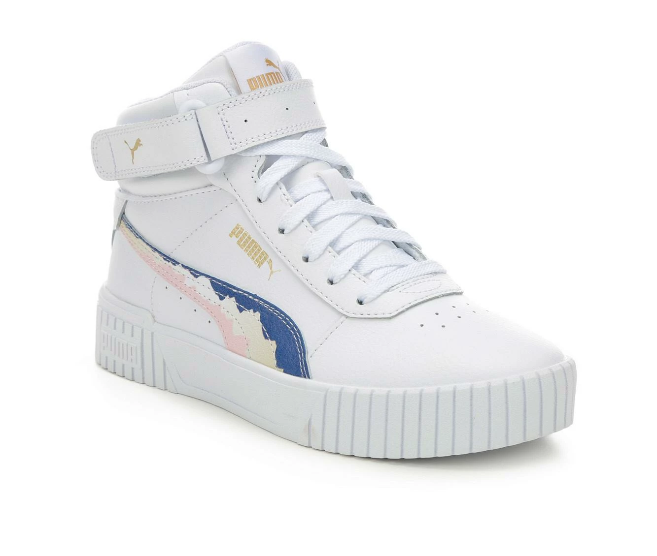 Cheapest โ๏ธ Girls' Puma Big Kid Carina 2.0 Mid ๐ Sneakers White/Blue/Pink โค๏ธ - Image 3