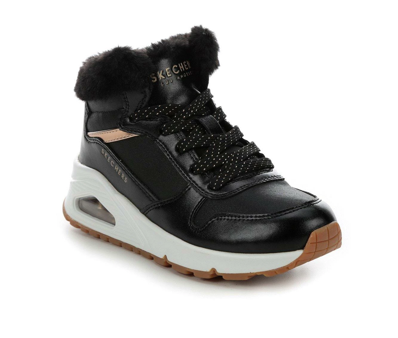 Best Sale ๐ Girls' Skechers Little Kid & Big Kid Uno Cozy On Air Wedge ๐ Sneakers Black/Rose Gold ๐คฉ - Image 3