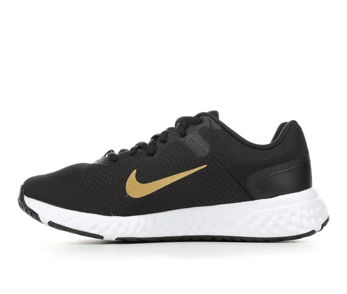 Flash Sale 😍 Kids' Nike Big Kid Revolution 6 Wide Running 👟 Shoes Blk/Gold/White ✨ - Image 4