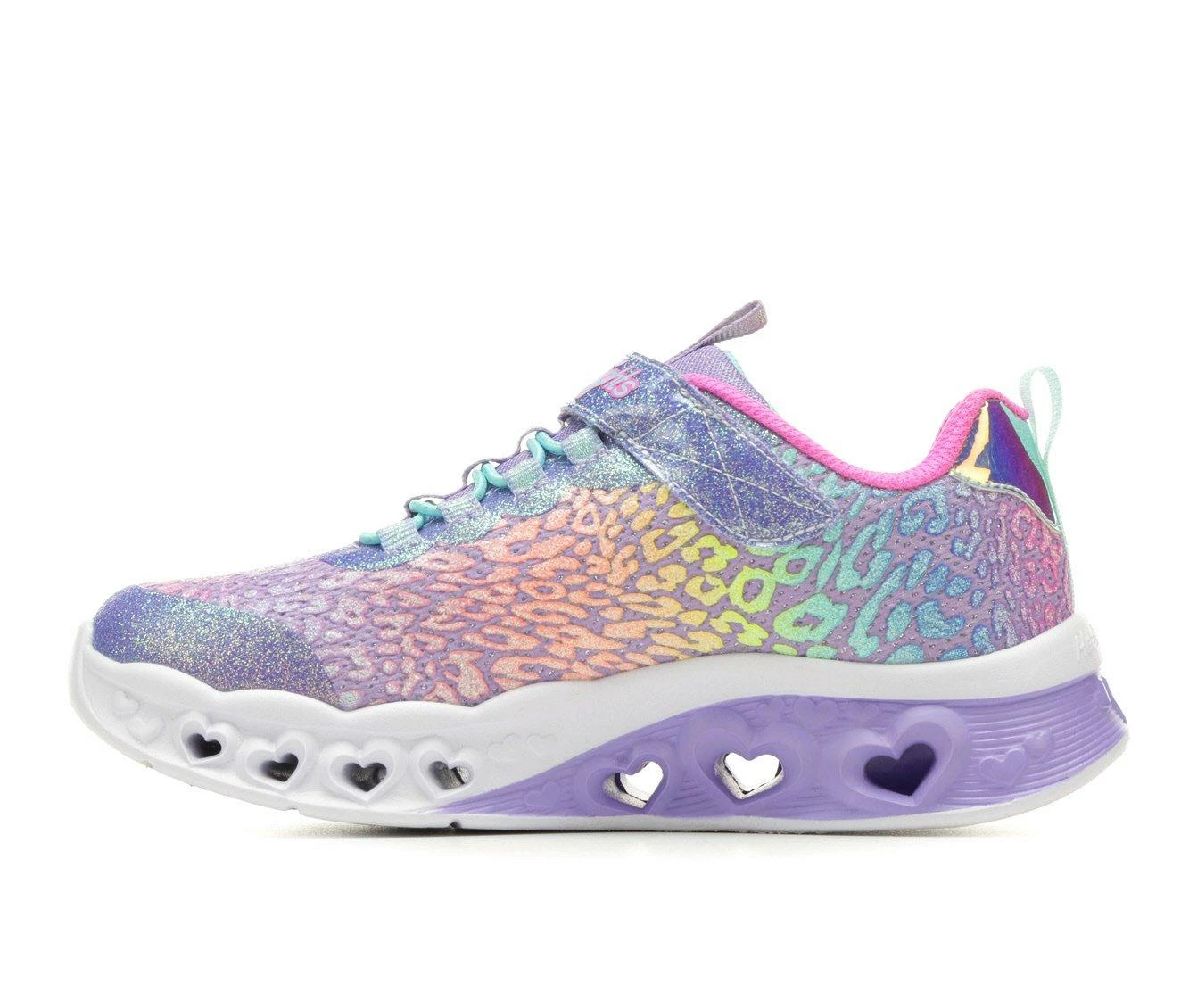 Hot Sale ๐ฅฐ Girls' Skechers Little Kid & Big Kid Flutter Heart Lights Loves Light-Up ๐ Sneakers Lavender/Leoprd โจ - Image 4