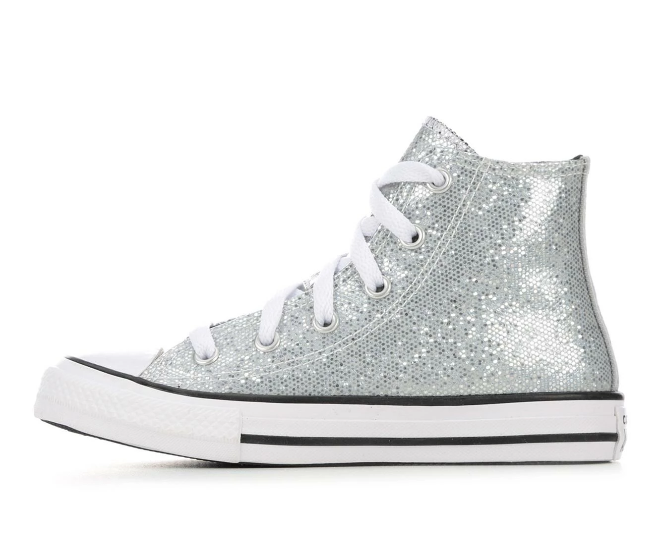 Budget ๐ Girls' Converse Little Kid Chuck Taylor All Star Glitter High-Top ๐ Sneakers Silver/AshBlack ๐งจ - Image 4