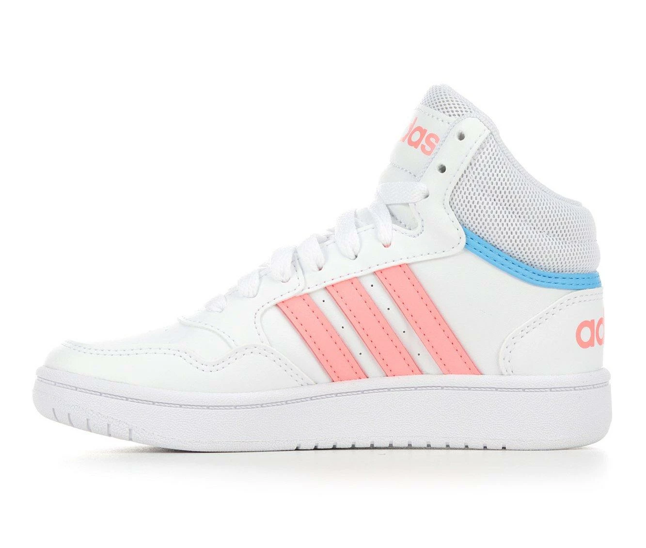 Cheap ๐ Girls' Adidas Little Kid & Big Kid Hoops Mid 3.0 ๐ Sneakers Wht/AcidRed/Sky ๐งจ - Image 4