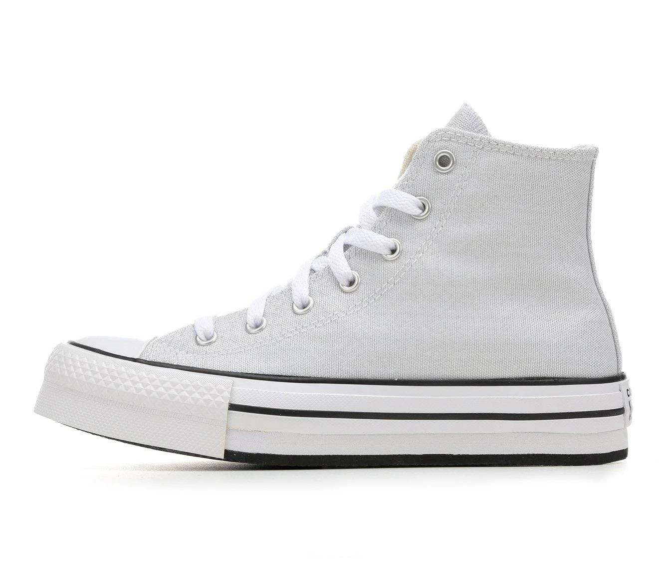 Wholesale ๐ฏ Girls' Converse Big Kid Chuck Taylor All Star High-Top Lift Glitter ๐ Sneakers Wht/Slvr/Ivory ๐ฏ - Image 4