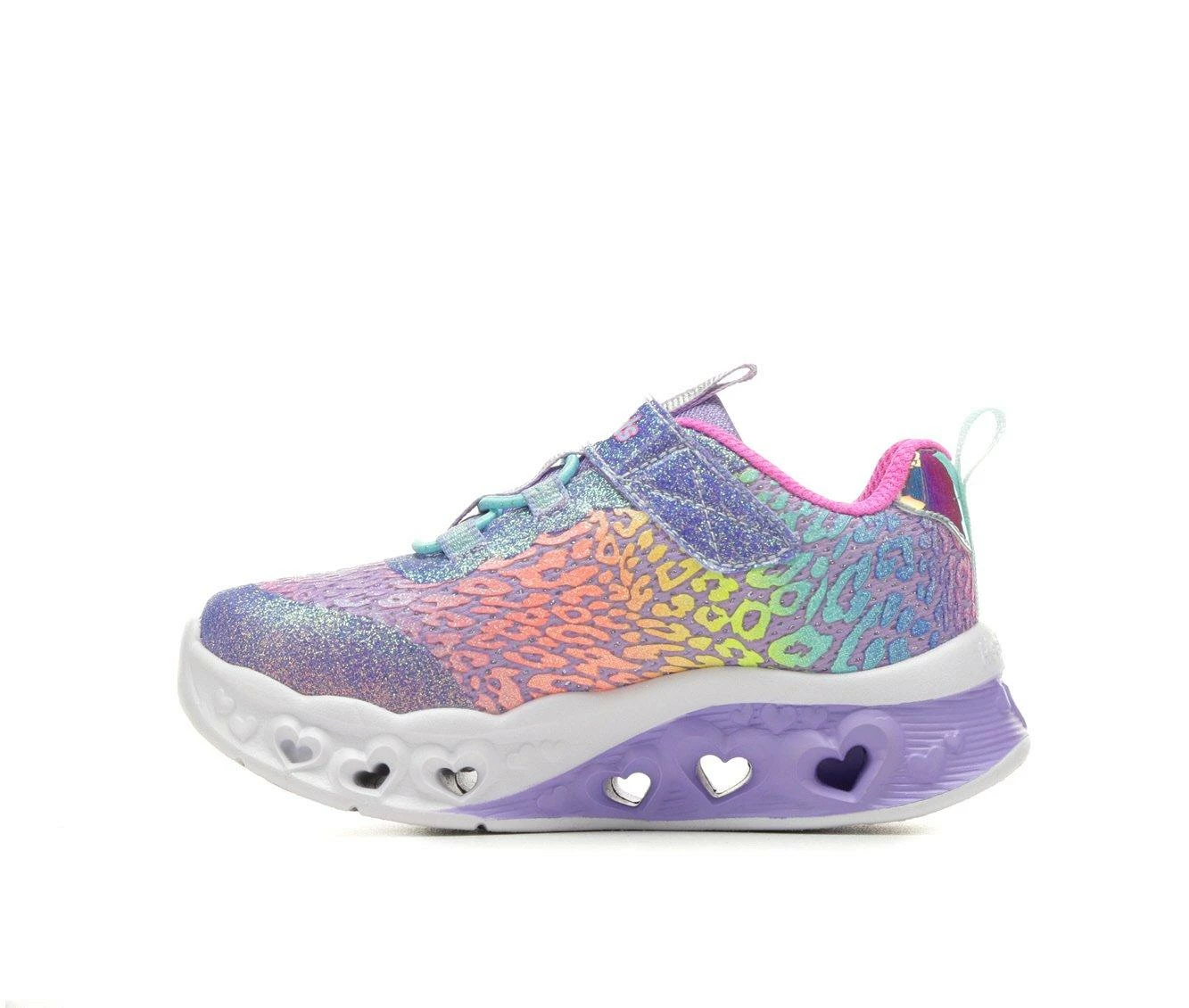 Wholesale ๐ Girls' Skechers Toddler Flutter Heart Lights Loves Light-Up ๐ Sneakers Lavender/Leoprd โญ - Image 4