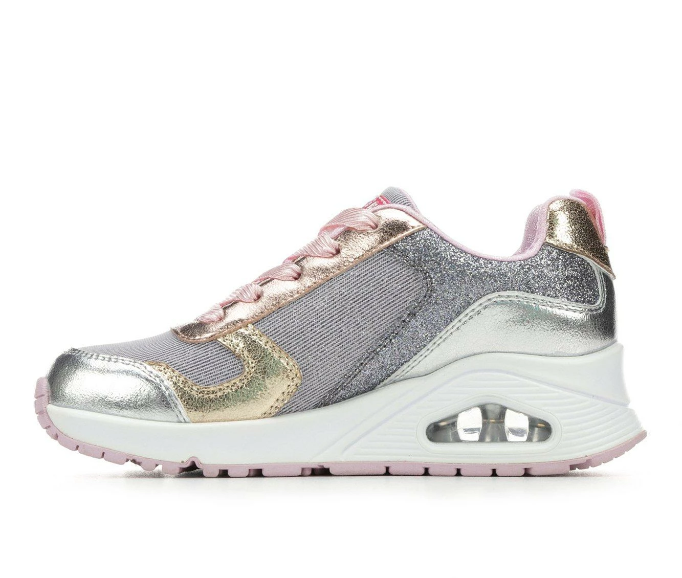 Cheap ๐ฅฐ Girls' Skechers Little Kid & Big Kid Uno Metallic Remix Wedge ๐ Sneakers Gunmetal/Pink ๐งจ - Image 4