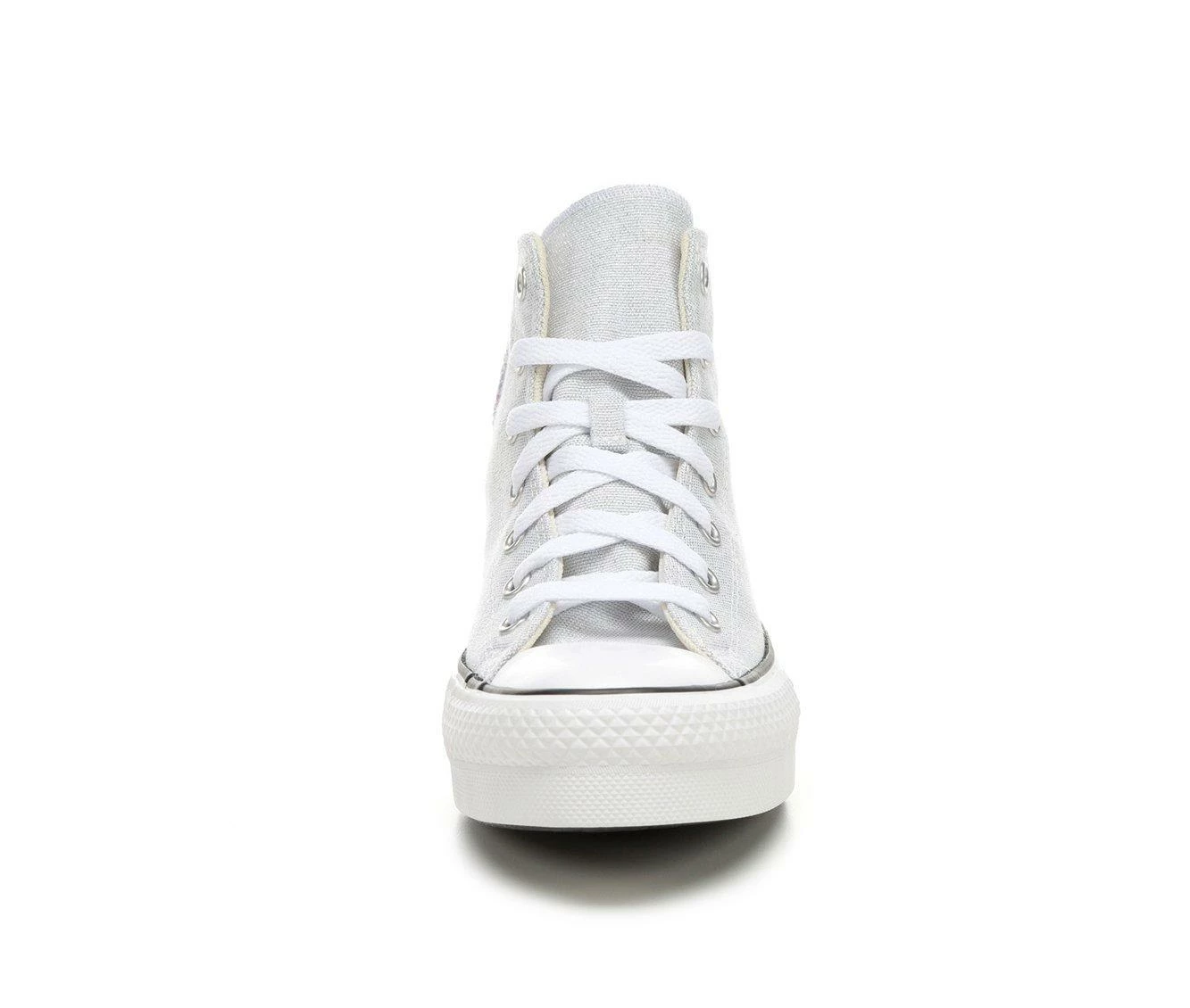 Wholesale ๐ฏ Girls' Converse Big Kid Chuck Taylor All Star High-Top Lift Glitter ๐ Sneakers Wht/Slvr/Ivory ๐ฏ - Image 5
